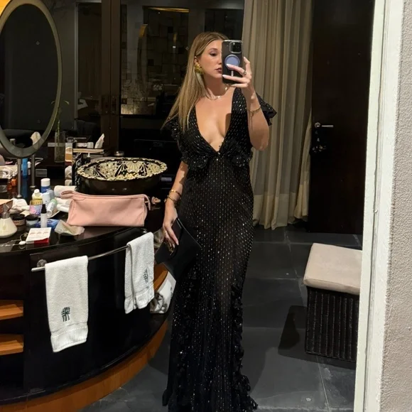 Rat & BOA Other | Rat & BOA Giorgia V-Neck Short Sleeve Maxi Dress Xs | Color: Black/Gold | Size: Os | Leefashionista's Closet